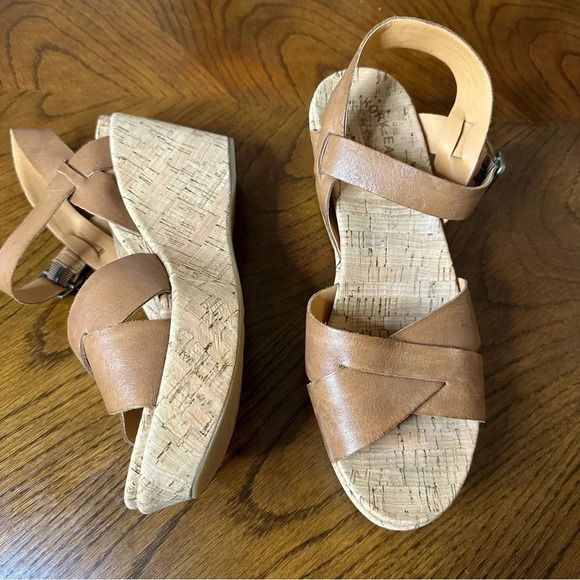 KorkEase Ava Sandals Platform Wedges Cork Tan Brown Heeled Sandal Camel Size 10 - Picture 3 of 8